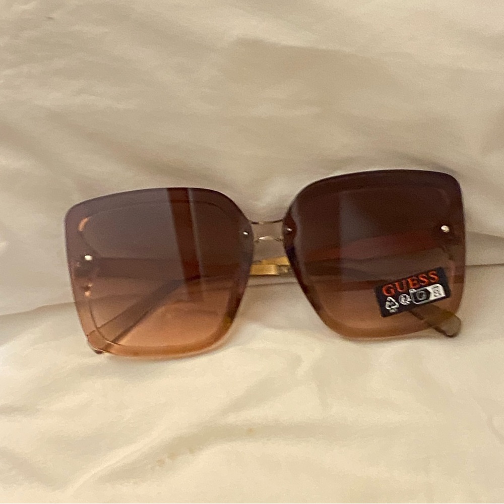 GUESS Oversized Rimless Brown Tinted Sunglasses